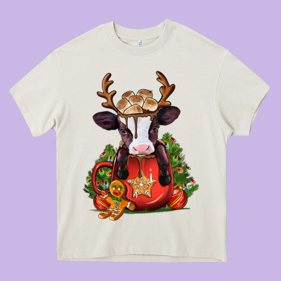 Christmas Baby Cow Hot Cocoa Heavy Core Tee Designed By Jasminsmagicworld