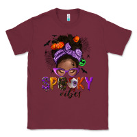 Burgundy Spooky vibes afro messy bun Classic Tee - NancyCooperArtShop