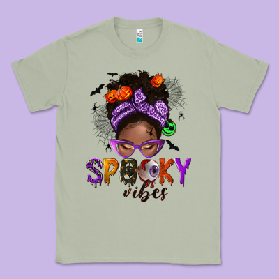 Spooky Vibes Afro Messy Bun Classic Tee Designed By Nancycooperartshop