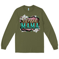 Army Green blessed mama Long Sleeve Tee - OliviaCreatesArt