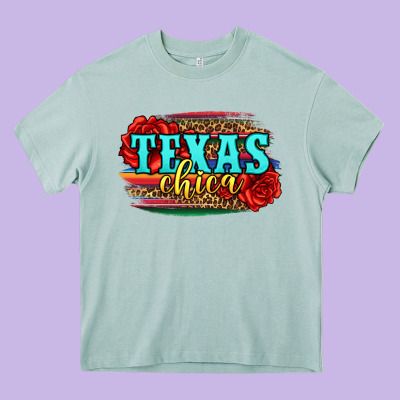 Texas Chica With Roses Heavy Core Tee Designed By Jasminsmagicworld