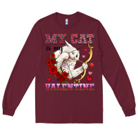 Burgundy my cat is my valentine Long Sleeve Tee - OliviaCreatesArt