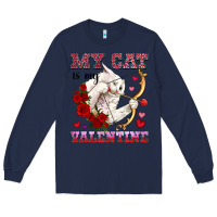 Navy my cat is my valentine Long Sleeve Tee - OliviaCreatesArt