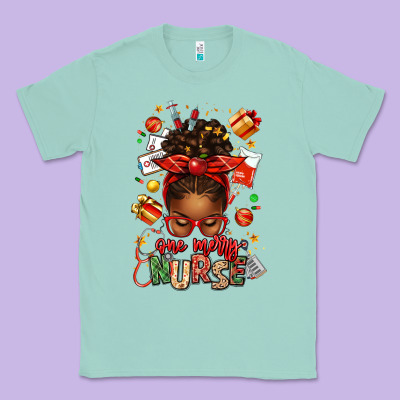 One Merry Nurse Afro Messy Bun Classic Tee Designed By Texasbilliewilder