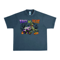Midnight Navy trick or treat with monster truck and t rex Urban Heavy Tee - CowGirlArtShop