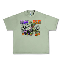 Oil Green trick or treat with monster truck and t rex Urban Heavy Tee - CowGirlArtShop