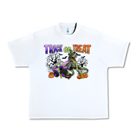 White trick or treat with monster truck and t rex Urban Heavy Tee - CowGirlArtShop