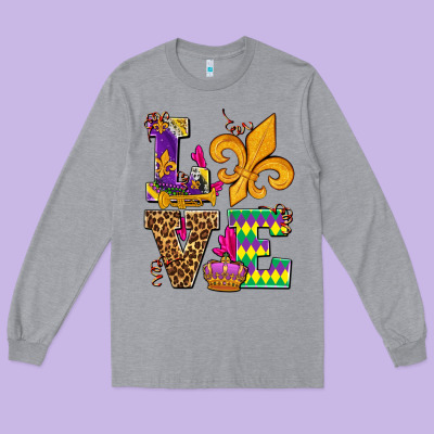 Mardi Gras Love Olivia Long Sleeve Tee Designed By Oliviacreatesart