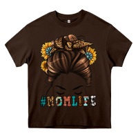 Chocolate Brown mom life messy bun Heavy Core Tee - Jasminsmagicworld