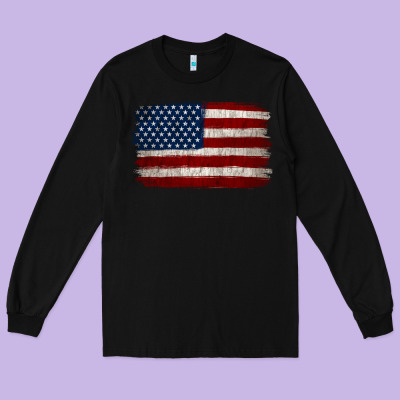 Distressed American Flag Long Sleeve Tee Designed By Jasminsmagicworld