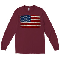 Burgundy Distressed American Flag Long Sleeve Tee - Jasminsmagicworld