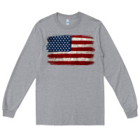 Heather Grey Distressed American Flag Long Sleeve Tee - Jasminsmagicworld