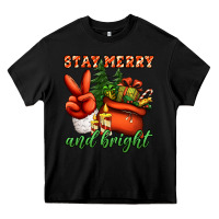 Black stay merry and bright peace hand Heavy Core Tee - Jasminsmagicworld