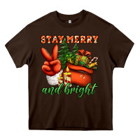 Chocolate Brown stay merry and bright peace hand Heavy Core Tee - Jasminsmagicworld
