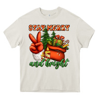 Cream stay merry and bright peace hand Heavy Core Tee - Jasminsmagicworld