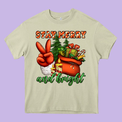 Stay Merry And Bright Peace Hand Heavy Core Tee Designed By Jasminsmagicworld