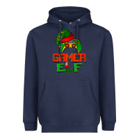 Navy Christmas gamer elf Heavyweight Hoodie - BarkalooDesign
