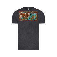 Vintage Black texas longhorn with aztec tiger and  leopard Vintage Tee - RanaPortraitStore