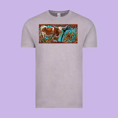 Texas Longhorn With Aztec Tiger And  Leopard Vintage Tee Designed By Ranaportraitstore