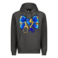 Charcoal Heather Down Syndrome Ribbon Premium Hoodie - CowhideDigitalArt