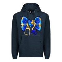 Navy Down Syndrome Ribbon Premium Hoodie - CowhideDigitalArt