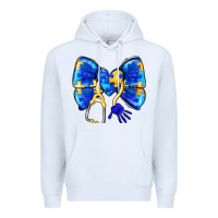 White Down Syndrome Ribbon Premium Hoodie - CowhideDigitalArt