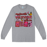 Heather Grey my favorite valentine calls me mama Long Sleeve Tee - OliviaCreatesArt
