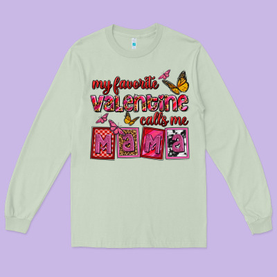 My Favorite Valentine Calls Me Mama Long Sleeve Tee Designed By Oliviacreatesart