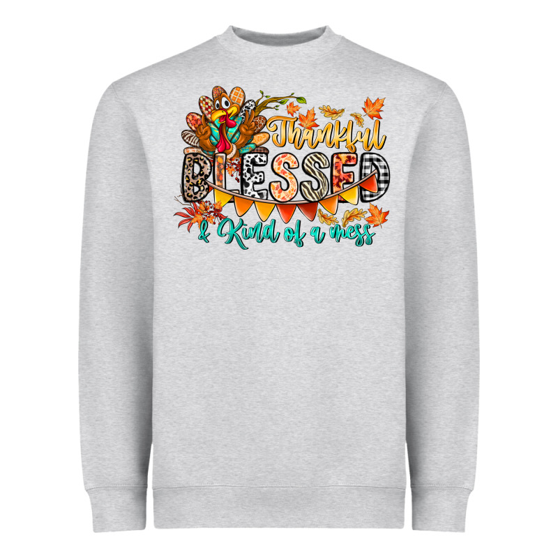 Thankful Blessed Kind Of Mess Heavyweight Sweatshirt by CowhideDigitalArt | Teevron