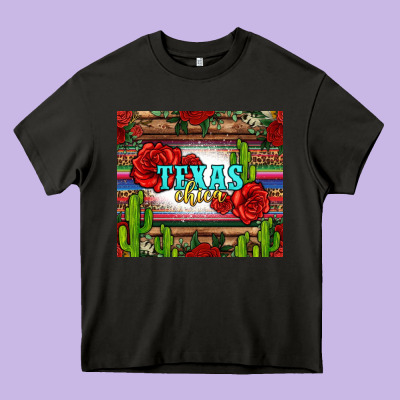 Texas Chica With Roses Heavy Core Tee Designed By Jasminsmagicworld