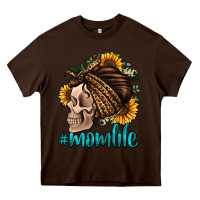 Chocolate Brown momlife skull with bandana Heavy Core Tee - Jasminsmagicworld