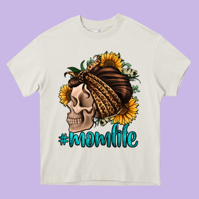 Momlife Skull With Bandana Heavy Core Tee Designed By Jasminsmagicworld