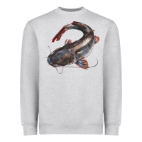 Heather Grey Catfish Illustrations Heavyweight Sweatshirt - LillyAllenDesigns