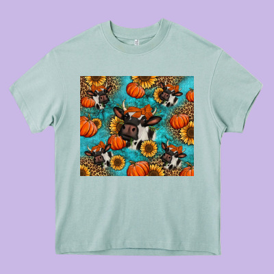 Autumn Pumpkins Holstein Cow Heavy Core Tee Designed By Jasminsmagicworld