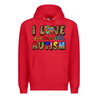 Red i love someone with autism Premium Hoodie - LillyAllenDesigns