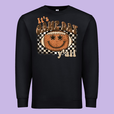 It's Game Day Y'all Football Smiley Face Premium Sweatshirt Designed By Barkaloodesign