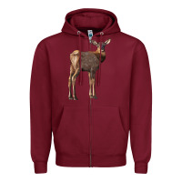 Burgundy elk fawn deer Zipper Hoodie - LillyAllenDesigns