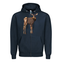 Navy elk fawn deer Zipper Hoodie - LillyAllenDesigns