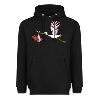 Black stork with black baby girl Heavyweight Hoodie - BarkalooDesign
