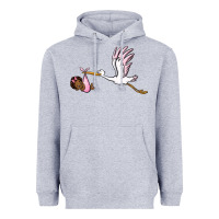 Heather Grey stork with black baby girl Heavyweight Hoodie - BarkalooDesign