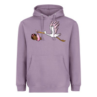 Lavender stork with black baby girl Heavyweight Hoodie - BarkalooDesign