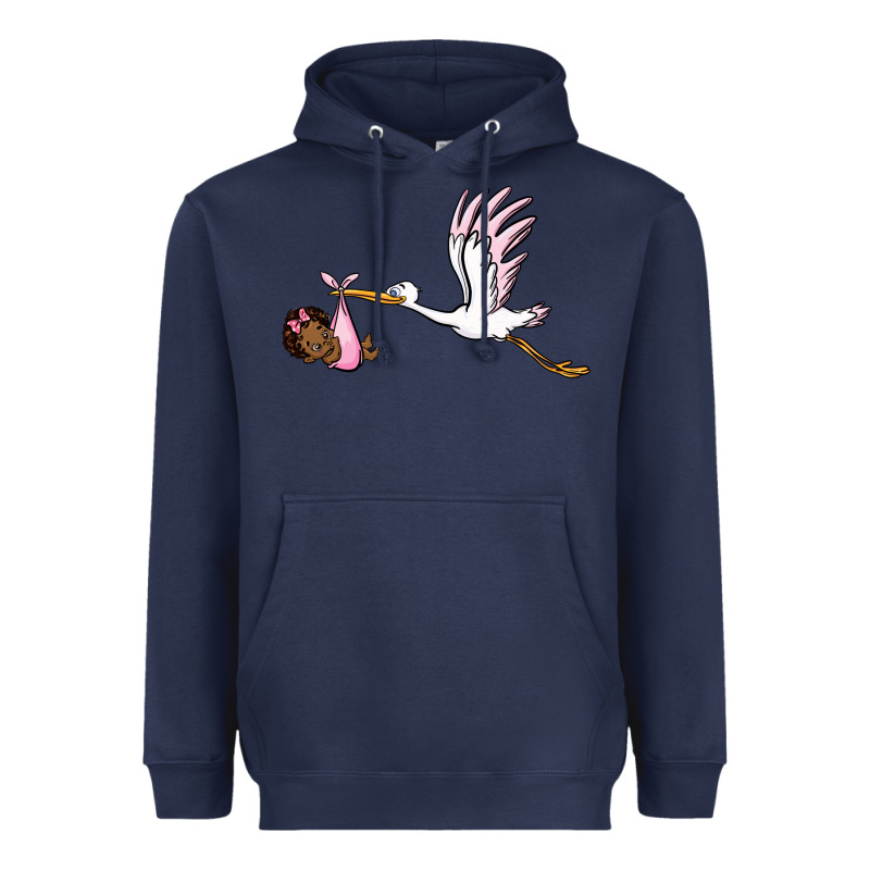 Stork With Black Baby Girl Heavyweight Hoodie by BarkalooDesign | Teevron