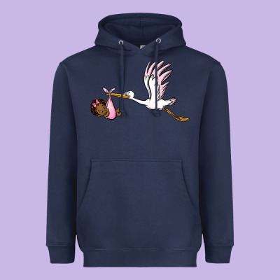 Stork With Black Baby Girl Heavyweight Hoodie Designed By Barkaloodesign