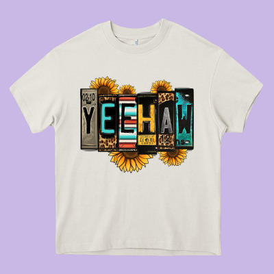 Yeehaw License Plate Letters Heavy Core Tee Designed By Jasminsmagicworld