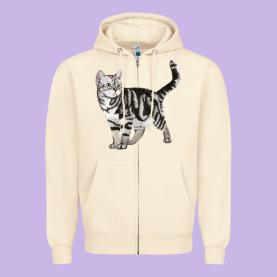 American Shorthair Cat Zipper Hoodie Designed By Lillyallendesigns