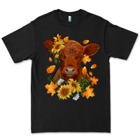 Black fall red angus calf dried leaves and sunflowers Premium Tee - RanaPortraitStore