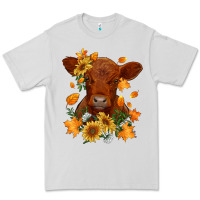 Dove Grey fall red angus calf dried leaves and sunflowers Premium Tee - RanaPortraitStore