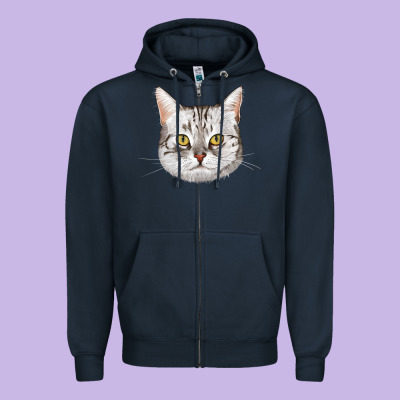 American Shorthair Cat Face Zipper Hoodie Designed By Lillyallendesigns