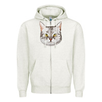 Oatmeal Heather American Shorthair Cat Face Zipper Hoodie - LillyAllenDesigns