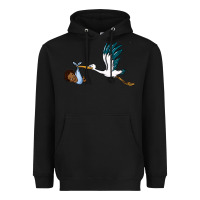 Black stork with black baby boy Heavyweight Hoodie - BarkalooDesign